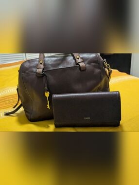 Fossil Maroon Leather Satchel & Wallet